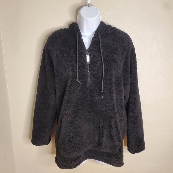 Victoria' Secret PINK Teddy Quarter Zip Pullover Womens XS Black - Picture 1 of 6